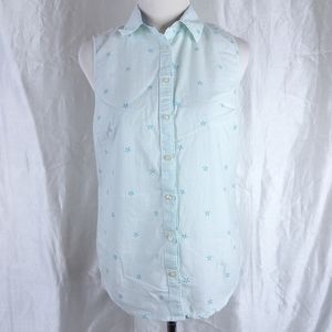 Izod Size Small Sleeveless Button-Down Shirt Green